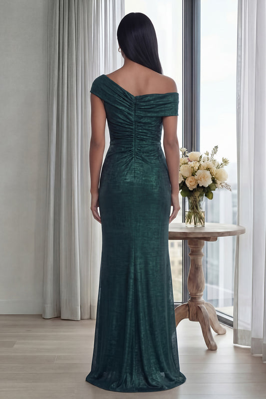 Glitter One Shoulder Mermaid Dark Green Long Formal Dress