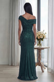 Glitter One Shoulder Mermaid Dark Green Long Formal Dress