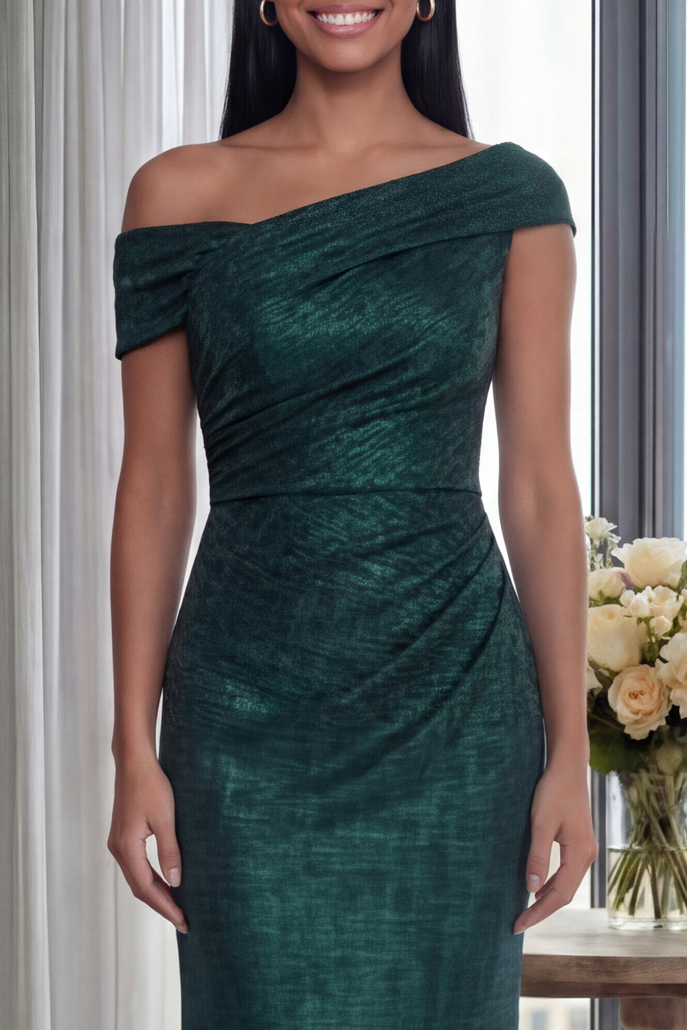 Glitter One Shoulder Mermaid Dark Green Long Formal Dress