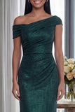 Glitter One Shoulder Mermaid Dark Green Long Formal Dress