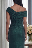 Glitter One Shoulder Mermaid Dark Green Long Formal Dress