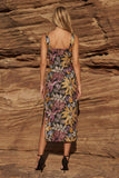 Black Sheath Square Neck Floral Long Prom Dress with Slit