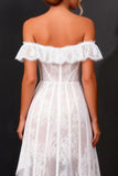 White Off the Shoulder A Line High-Low Corset Boho Wedding Dress