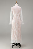 White Corset High Neck Lace Maxi A Line Boho Wedding Dress with Sleeves