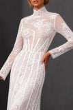 White Corset High Neck Lace Maxi A Line Boho Wedding Dress with Sleeves