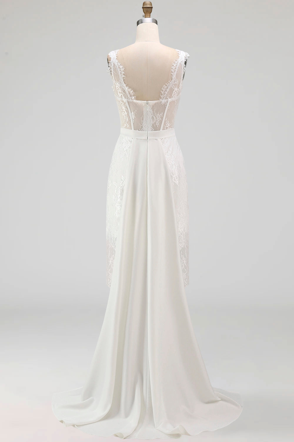 White Corset Boat Neck High Low A Line Boho Wedding Dress with Cape