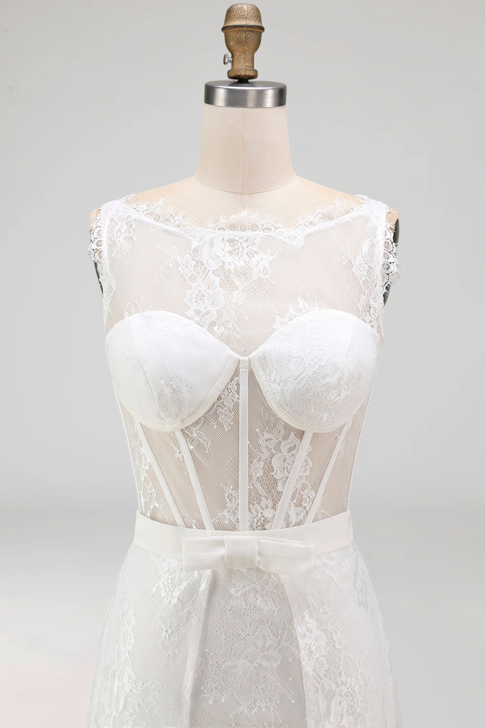 White Corset Boat Neck High Low A Line Boho Wedding Dress with Cape