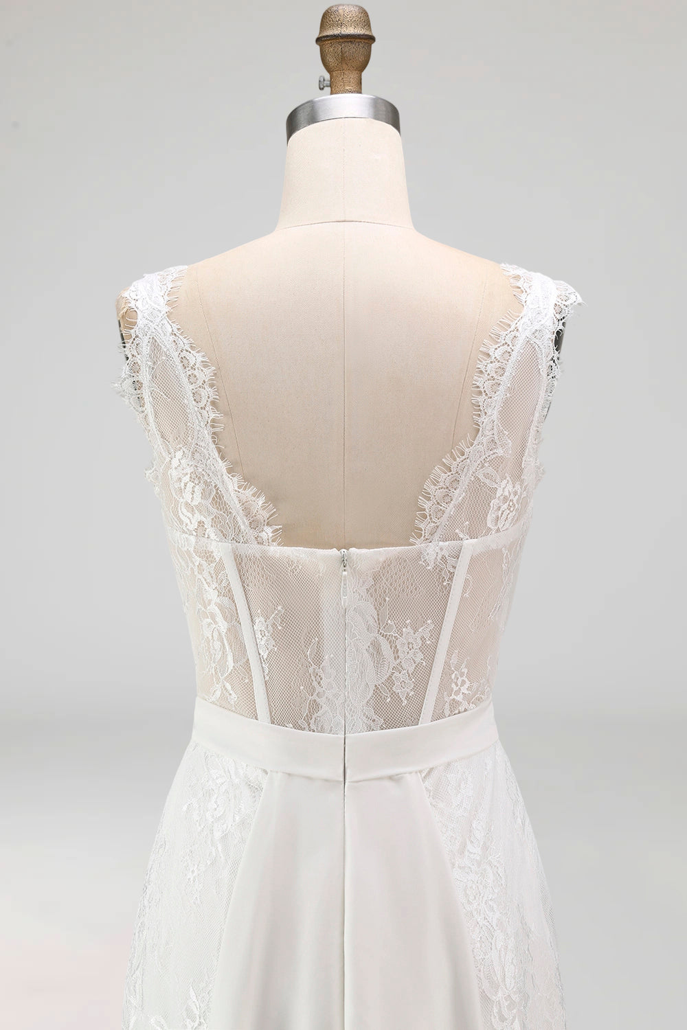 White Corset Boat Neck High Low A Line Boho Wedding Dress with Cape