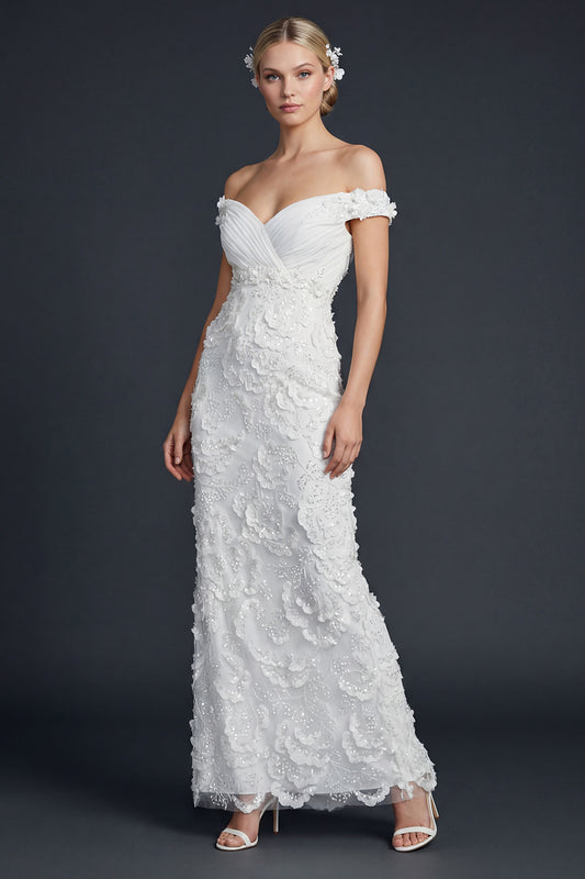 Sparkly Appliqued Off the Shoulder Maxi Mermaid Boho Wedding Dress