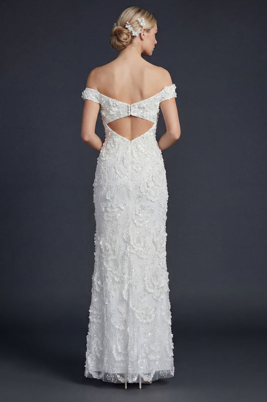 Sparkly Appliqued Off the Shoulder Maxi Mermaid Boho Wedding Dress