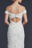 Sparkly Appliqued Off the Shoulder Maxi Mermaid Boho Wedding Dress