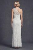 Sparkly White Floral Mermiad Maxi One Shoulder Beaded Boho Wedding Dress with Appliques