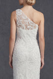 Sparkly White Floral Mermiad Maxi One Shoulder Beaded Boho Wedding Dress with Appliques