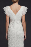 Sparkly White Floral V Neck Maxi Appliqued Beaded Boho Wedding Dress with Ruffles