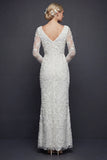 Sparkly White V-Neck Beaded Appliqued Maxi Mermaid Floral Boho Wedding Dress