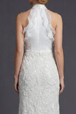 Sparkly White Halter Sheath Appliqued Ruffled Boho Wedding Dress