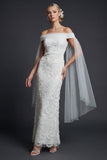 Sparkly White Off the Shoulder Beaded Maxi Mermaid Floral Boho Wedding Dress