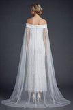 White Off the Shoulder Sparkly Beaded Maxi Mermaid Floral Boho Wedding Dress with Cape