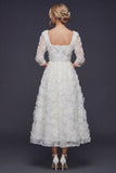 Sparkly White Beaded Square Neck Floral Maxi Boho Wedding Dress