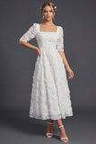 Sparkly White Beaded Square Neck Floral Maxi Boho Wedding Dress