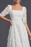 Sparkly White Beaded Square Neck Floral Maxi Boho Wedding Dress