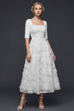 Sparkly White Beaded Maxi Floral A Line Half Sleeves Boho Wedding Dress