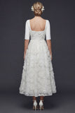 Sparkly White Beaded Maxi Floral A Line Half Sleeves Boho Wedding Dress