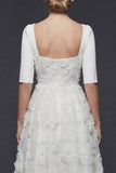 Sparkly White Beaded Maxi Floral A Line Half Sleeves Boho Wedding Dress
