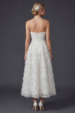 White A Line Strapless Maxi Floral Boho Wedding Dress