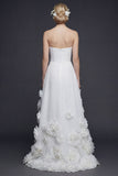 White Strapless A Line High-Low Boho Wedding Dress with 3D Flowers