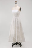White A Line Strapless High-Low Floral Boho Wedding Dress