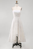 White A Line Strapless High-Low Floral Boho Wedding Dress