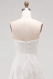 White A Line Strapless High-Low Floral Boho Wedding Dress