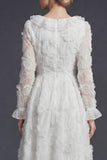 Sparkly White Ruffled Beaded Floral Maxi Appliqued Boho Wedding Dress