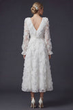 Sparkly White Beaded Ruffled Maxi Floral Boho Wedding Dress with Sleeves