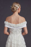 White A Line Off the Shoulder Maxi Boho Wedding Dress with 3D Flowers