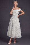 White Off the Shouler Maxi A Line Boho Wedding Dress with 3D Flowers