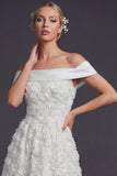 White Off the Shouler Maxi A Line Boho Wedding Dress with 3D Flowers
