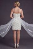 White Bodycon Short Floral Spaghetti Straps Boho Wedding Dress with Cape
