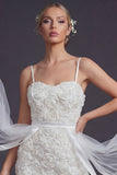 White Bodycon Short Floral Spaghetti Straps Boho Wedding Dress with Cape