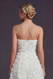 White Strapless Maxi A Line Boho Wedding Dress with 3D Flowers