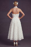 White A Line Halter Maxi Ruffled Boho Wedding Dress with 3D Flowers