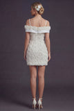 White Cold Shoulder Short Boho Wedding Dress with 3D Flowers