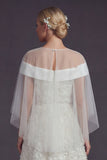 White Sweep Train A Line Floral Boho Wedding Dress with Cape