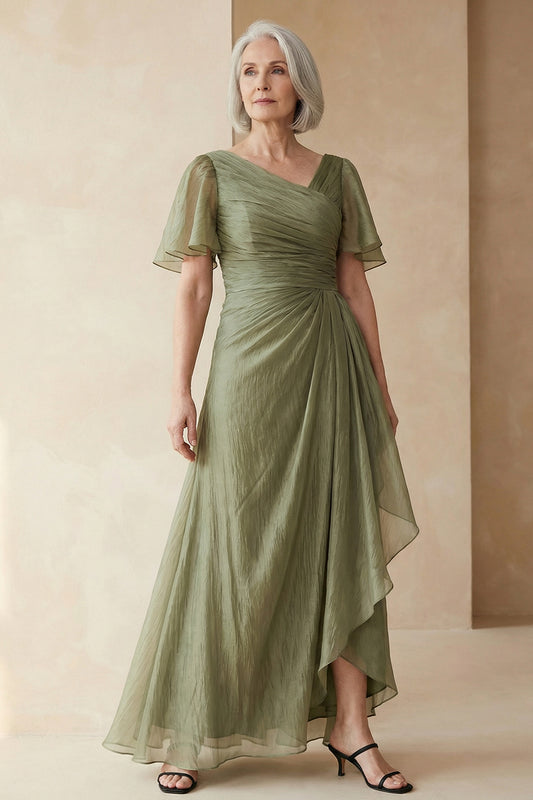 A Line Dusty Sage Long Mother of the Bride Dress with Sleeves