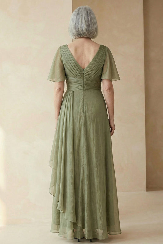 A Line Dusty Sage Long Mother of the Bride Dress with Sleeves