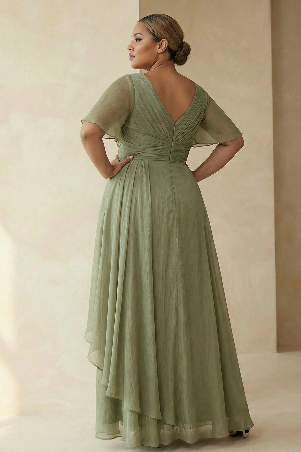 A Line Dusty Sage Long Mother of the Bride Dress with Sleeves