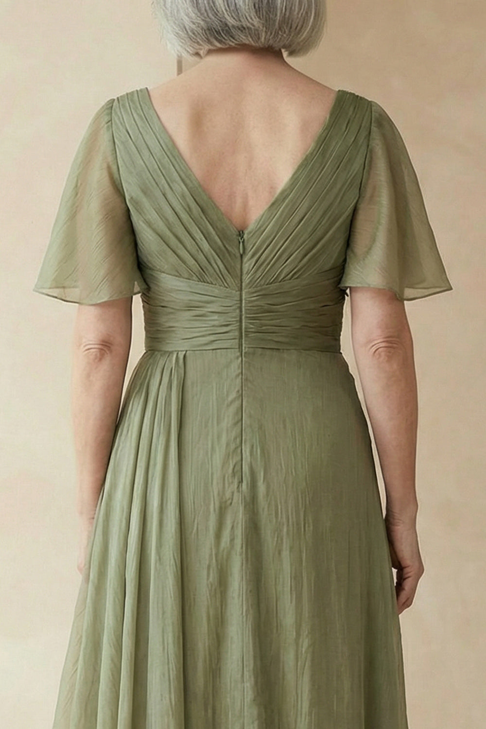 A Line Dusty Sage Long Mother of the Bride Dress with Sleeves
