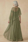 Dusty Sage A Line Flowy Long Mother of the Bride Dress with Cape