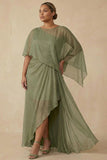 Dusty Sage A Line Flowy Long Mother of the Bride Dress with Cape